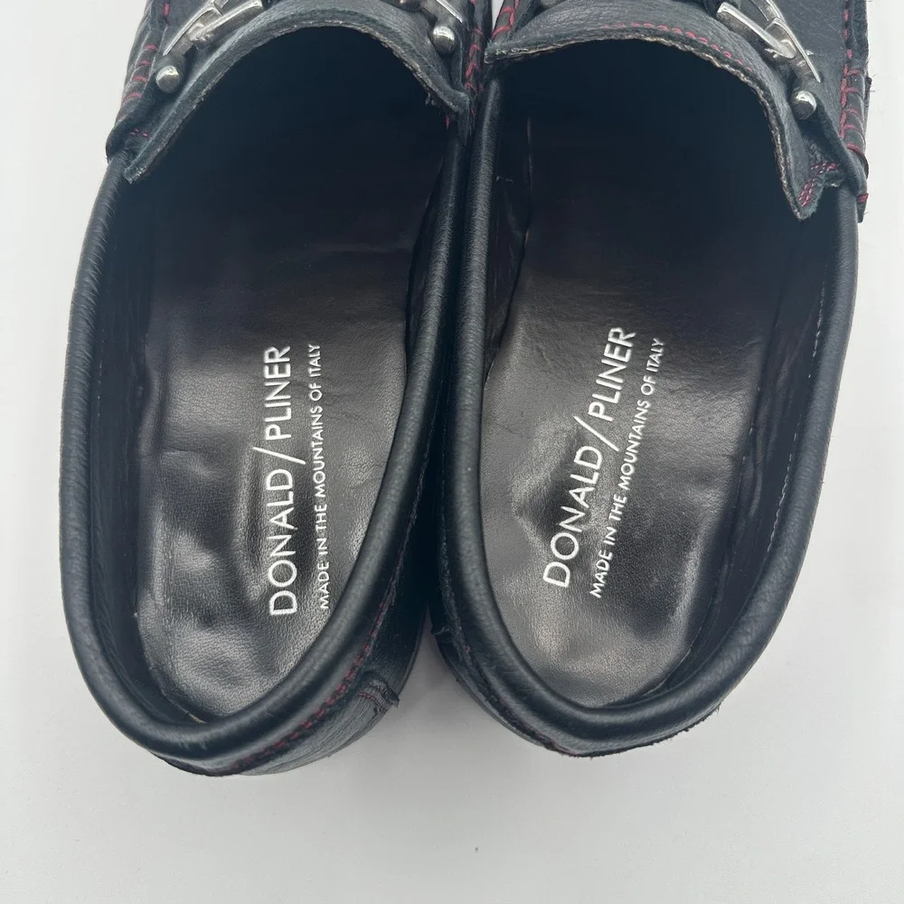Donald Pliner Loafers Mens 10M Black Dacio 2 Bit Red Stitch Italian Leather Shoe